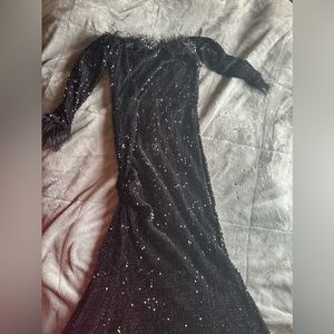 black feather top prom dress